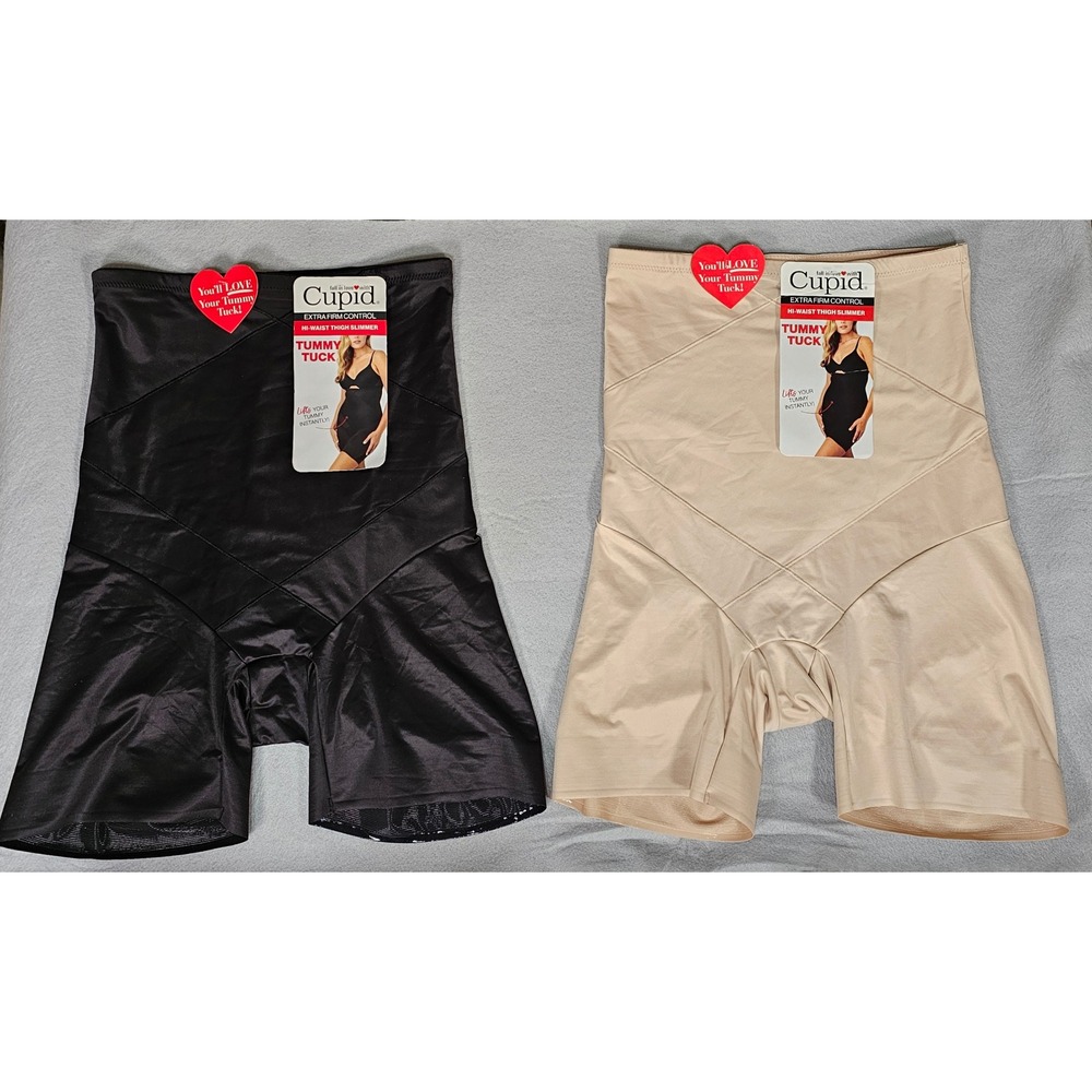 Cupid Tummy Tuck Shapewear 3XL High Waist Thigh Slimmer Black Beige 2 Pack